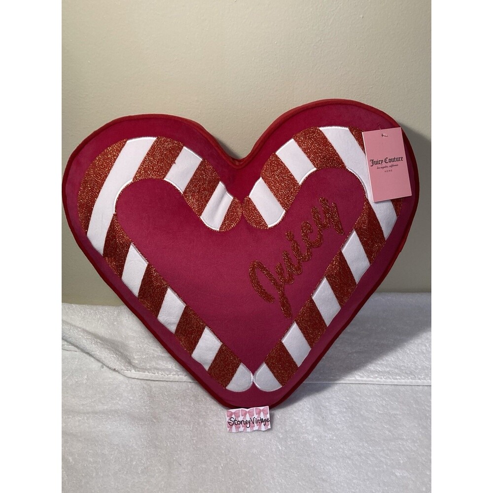 Juicy Couture Decorative Pillow Pink Heart 20” X 18” Candy Cane Valentines Xmas - Picture 7 of 16